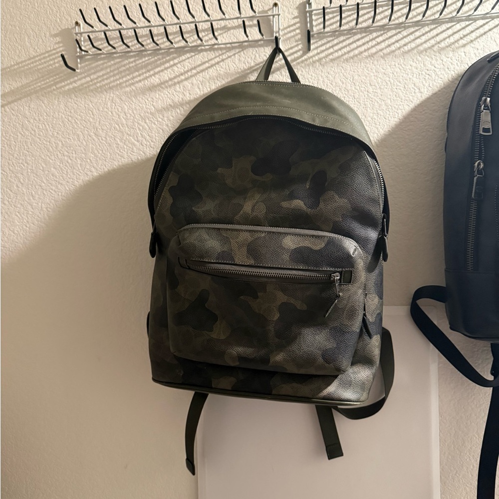 Coach Green and Black Camouflage Backpack